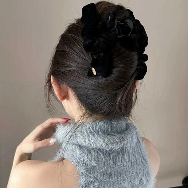 玖瑞法式丝绒抓夹新款褶皱云朵抓夹后脑勺盘发鲨鱼夹子头饰发卡