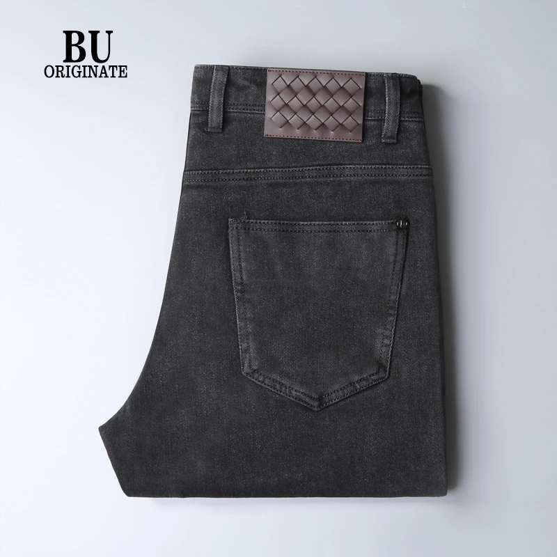 秋冬厚款深烟灰色牛仔裤男士直筒修身高档中腰弹力百搭简约长裤男