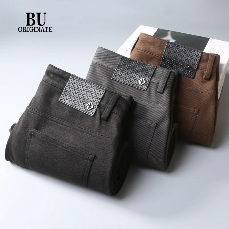 免烫磨毛休闲裤男秋冬裤子百搭斜纹修身直筒商务长裤男秋冬季厚款