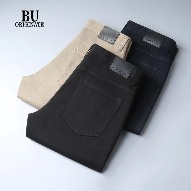 BU秋冬厚款新款休闲裤男士修身弹力直筒斜纹简约商务轻奢长裤男裤