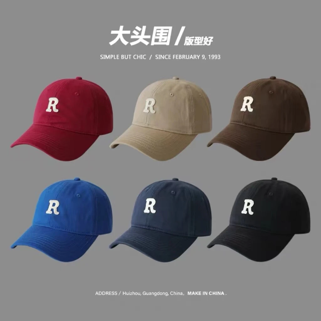 R字母经典纯色棒球帽女弯檐韩版简约百搭休闲软顶大头围显脸小