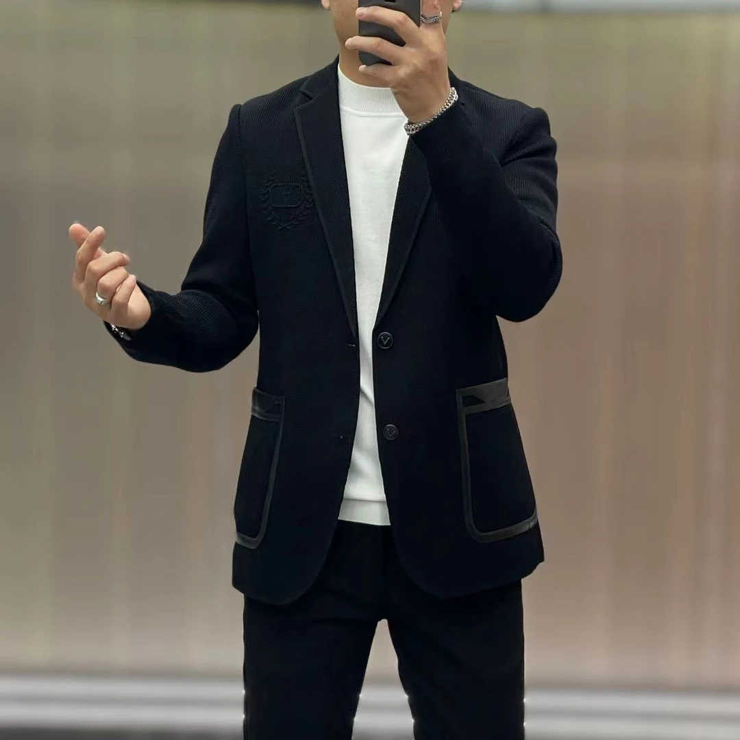 9101【拼皮款】男士欧货高织高密款梭织拼皮休闲西服