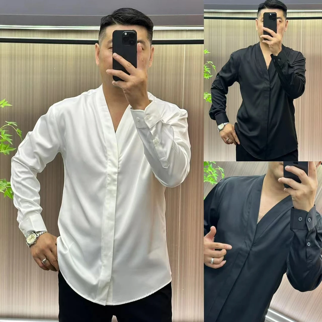 36003英伦雅痞 | 男士高级感V领长袖衬衫 时尚潮流