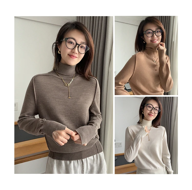 可机洗精纺气质套头毛衣女加厚保暖百搭高领针织打底衫--LWS7992