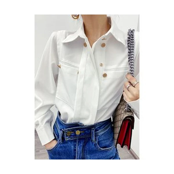 设计感气质翻领白色衬衫--SAS3702