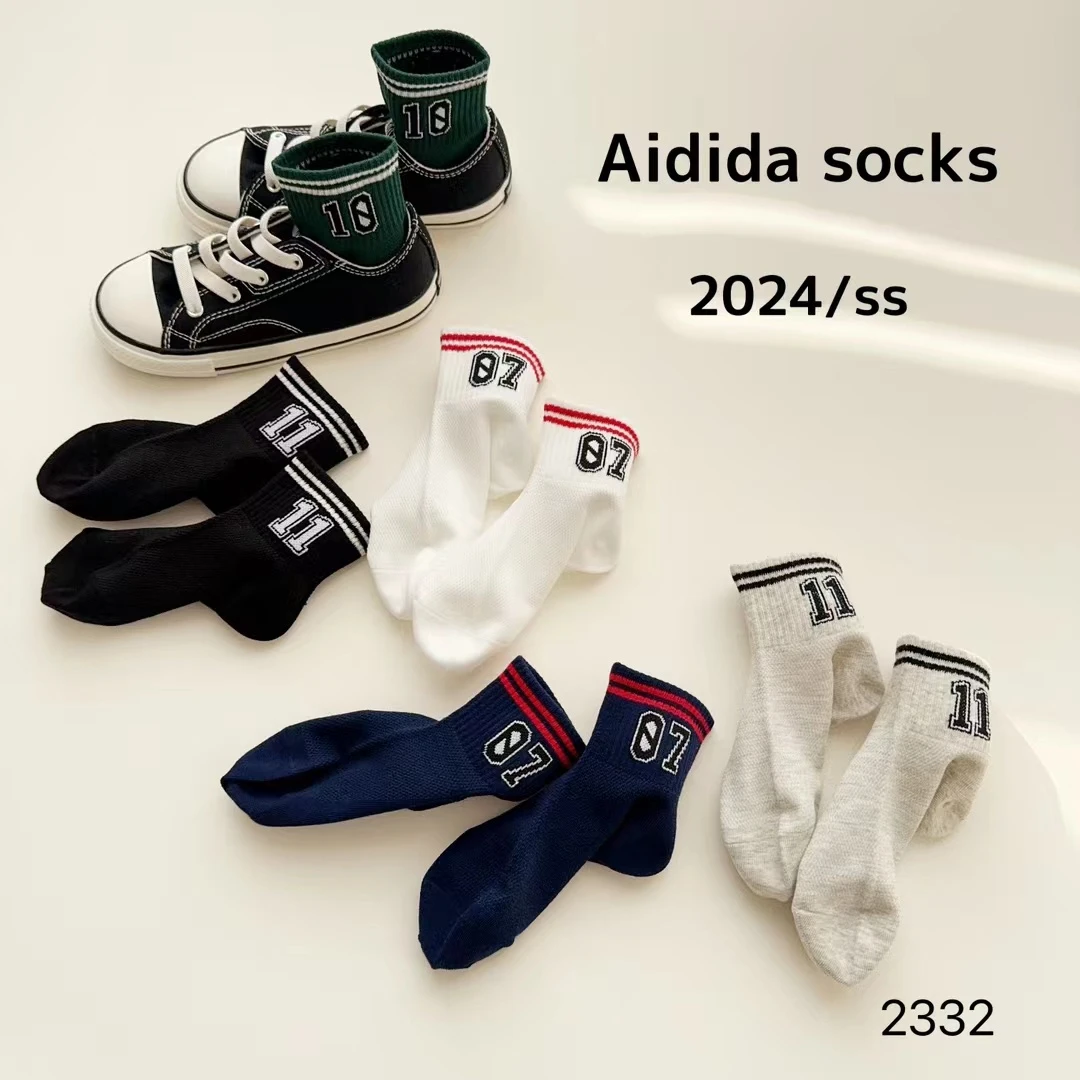 爱滴嗒夏季季新款透气薄款儿童袜子夏季数字运动短筒袜精梳棉网袜