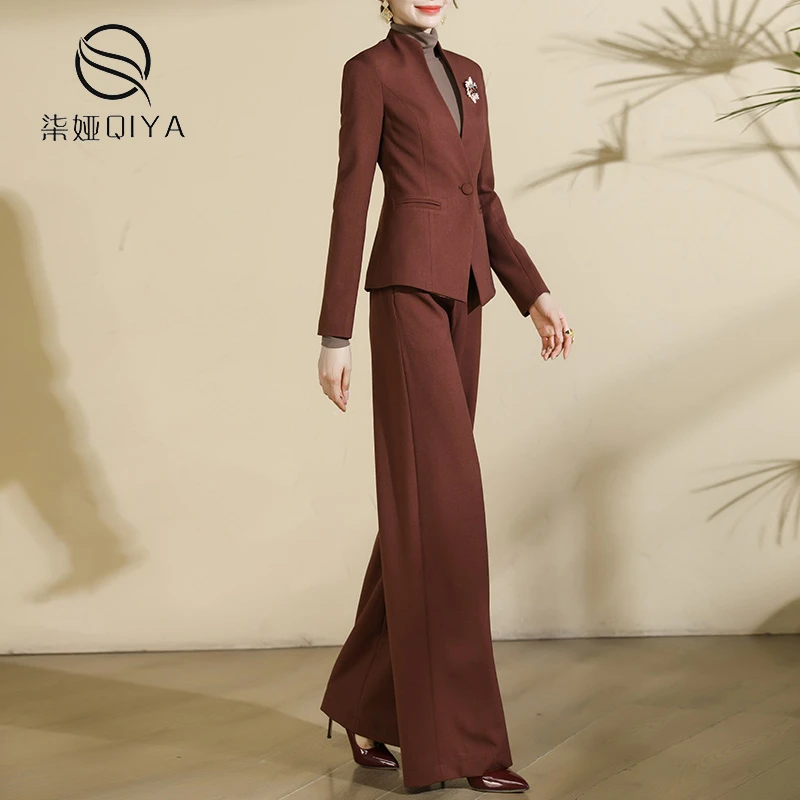 安可拉红套装女气质时尚两件套宽松阔腿裤2024秋冬新款修身外套