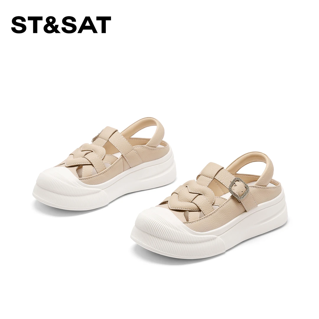 St&Sat/星期六舒适包头编织凉鞋2025新款时尚百搭休闲鞋女士夏季