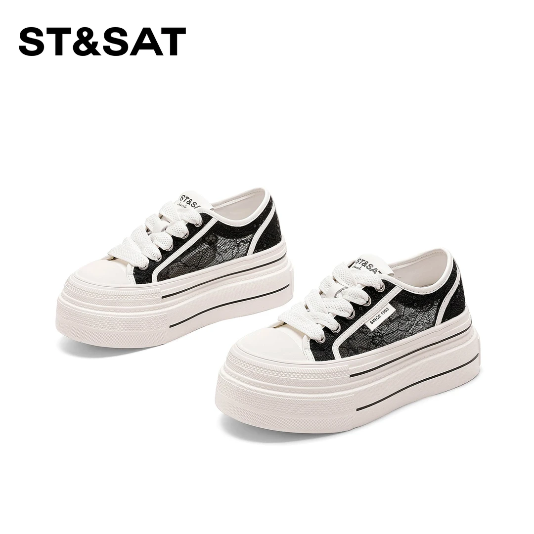 St&Sat/星期六时尚透气蕾丝休闲鞋2025新款高颜值厚底潮流小白鞋