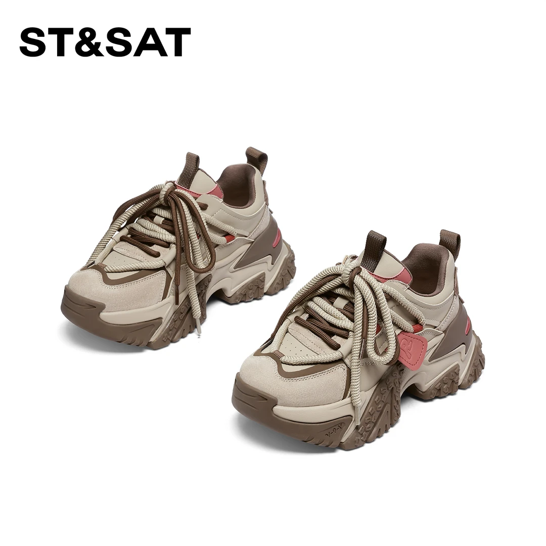 St&Sat/星期六老爹鞋女2025蛇年新款百搭时尚厚底系带拼色休闲鞋
