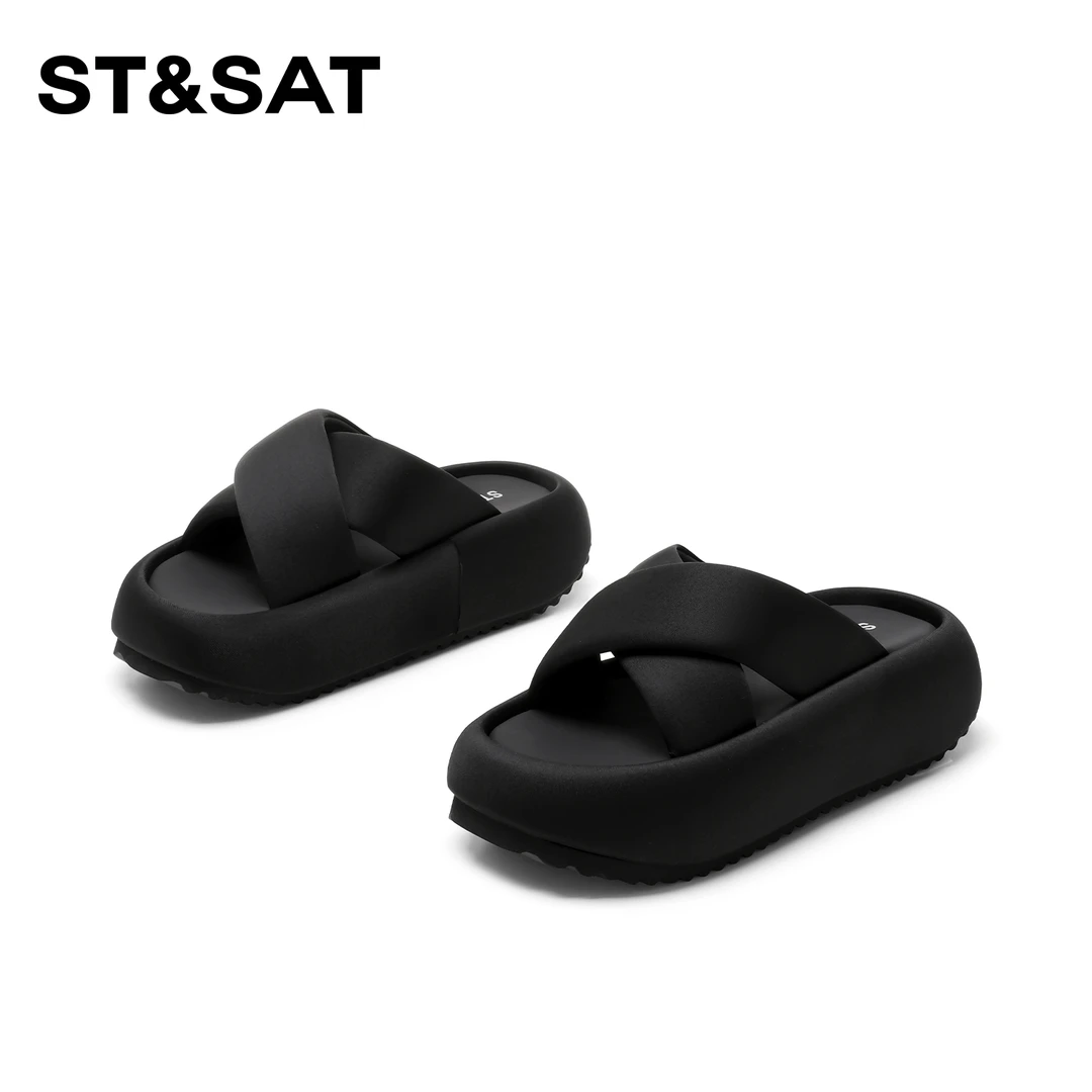 St&Sat/星期六百搭露趾厚底拖鞋2025新款套脚沙滩鞋女士外穿夏季