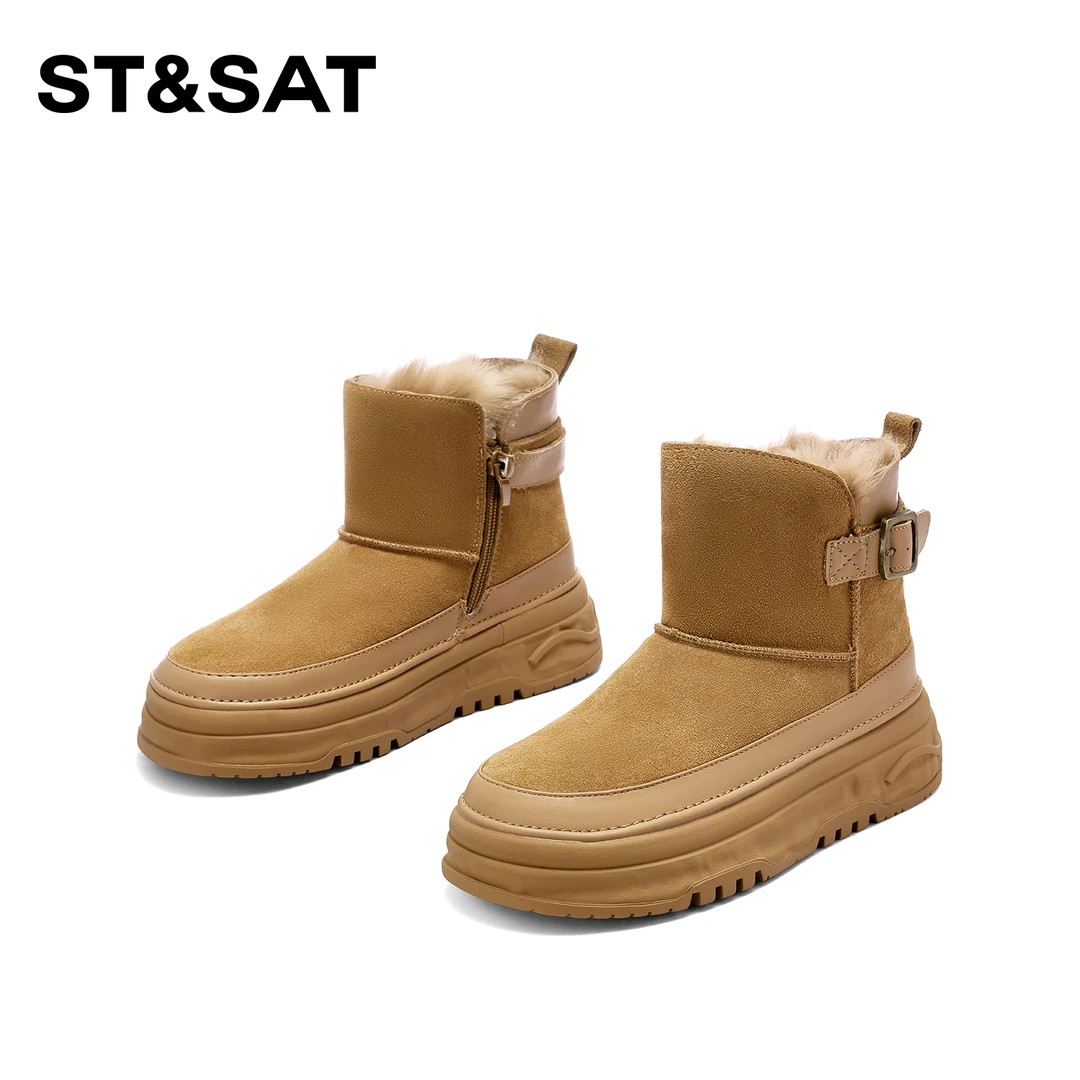 St&Sat/星期六雪地靴女2025蛇年新款时尚风加绒厚底洋气爆款短靴
