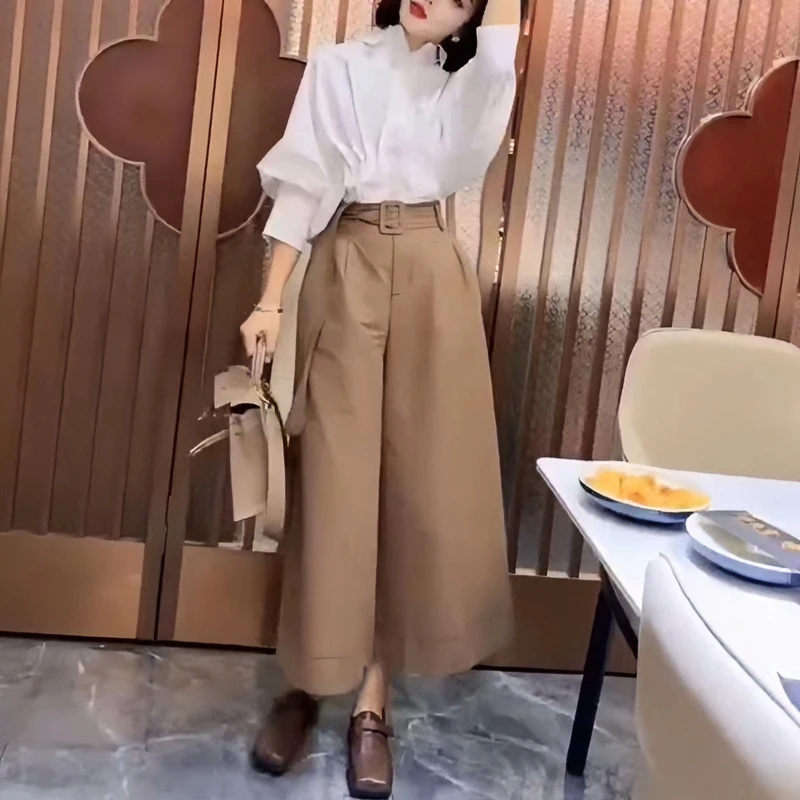 2025夏季新款时尚灯笼袖衬衫阔腿裤Y0001