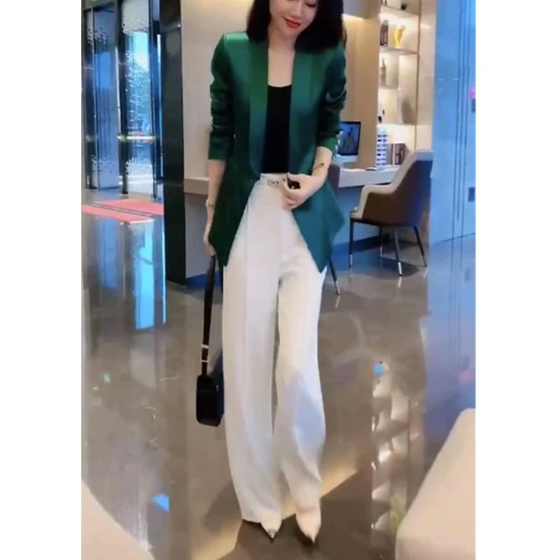 2024秋季新款时尚纯色长袖高腰直筒裤显瘦女