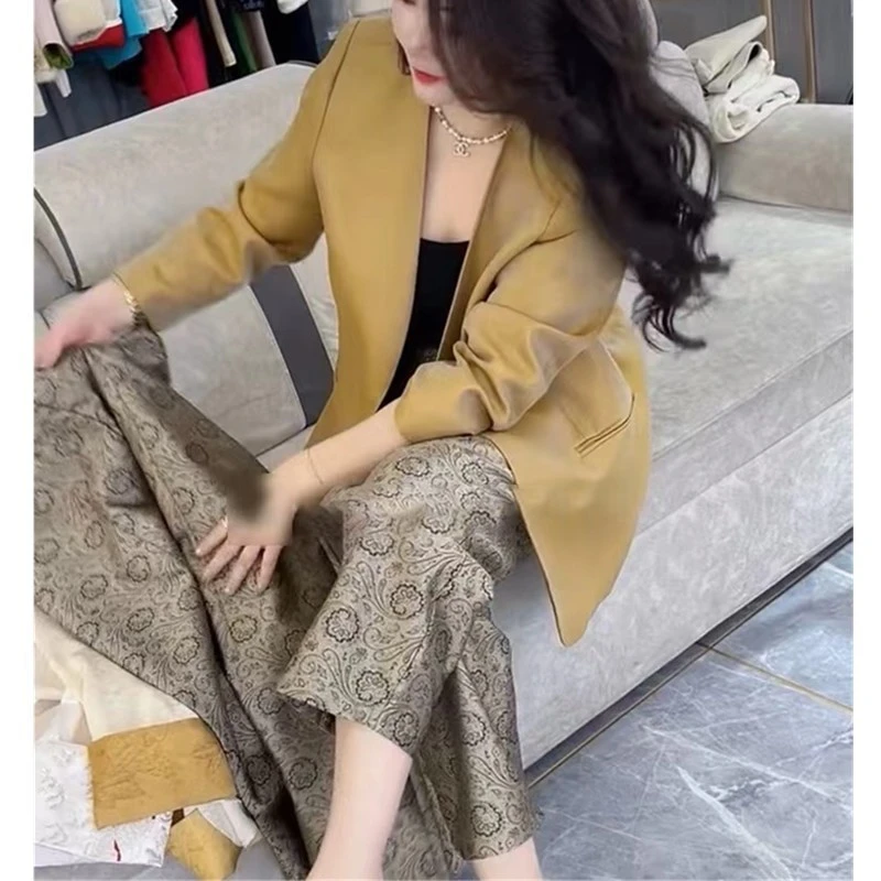 2025新款高级感洋气西装外套印花阔腿裤A55