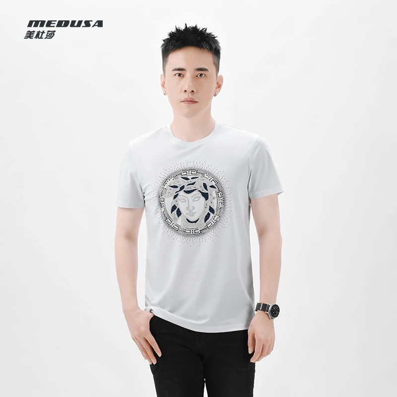 MeduSa/美杜莎t恤男士2025春夏新款烫钻圆领休闲时尚短袖男 23130