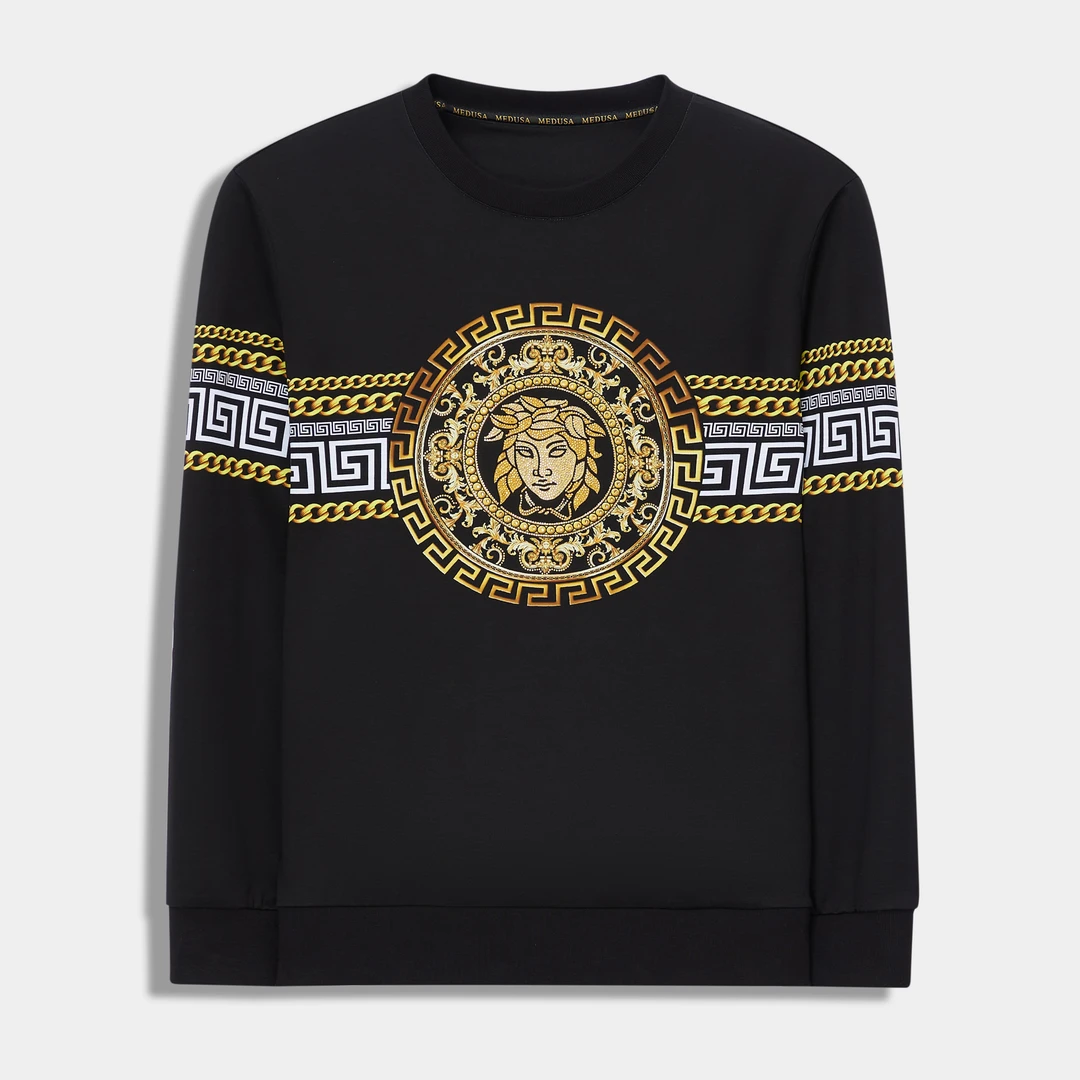 MeduSa/美杜莎卫衣男秋冬新款休闲男士圆领印花烫钻长袖上衣24154