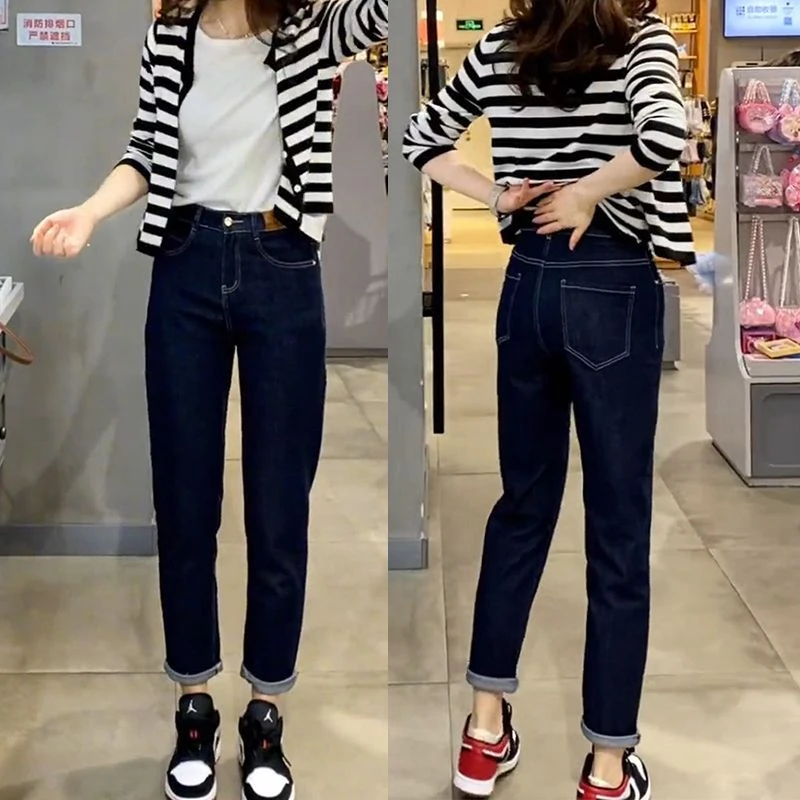 高腰显瘦九分牛仔裤女春夏季新款时尚百搭老爹裤弹力休闲直筒裤子