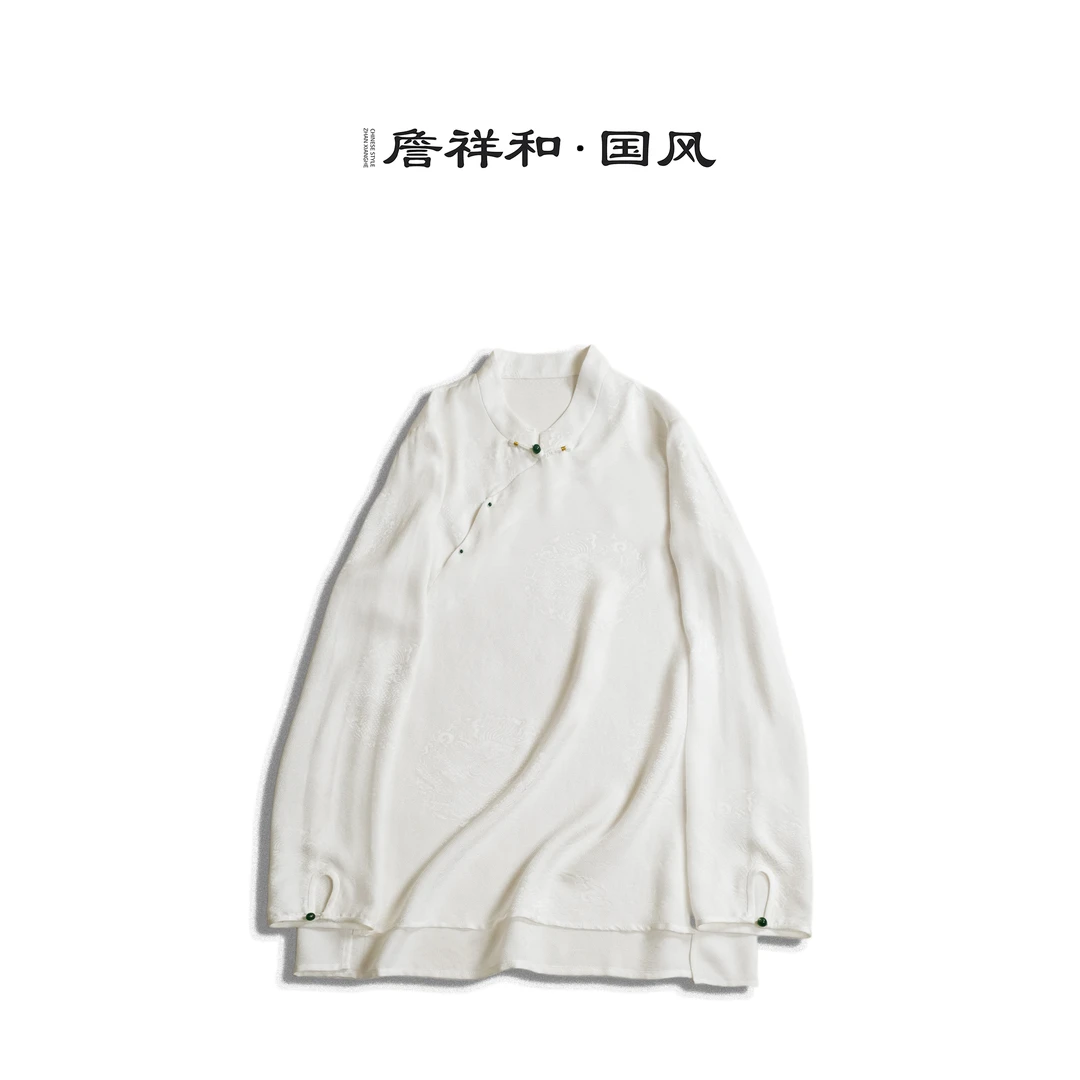 『伊人』詹祥和•复古新中式国风桑蚕丝减龄时尚气质长袖宽松上衣