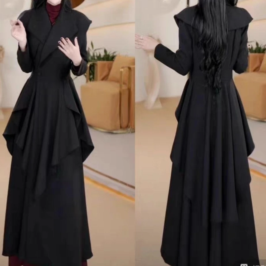 英伦风气质大衣女神范长款过膝外套时尚风衣