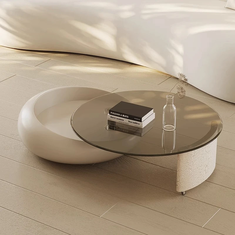 网红玻璃可移动圆形旋转茶几现代简约轻奢客厅家用烤漆小户型个性