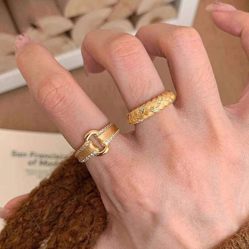 铜合金戒指 超重工中古金色拉丝戒指女轻奢高级感小众设计食指环