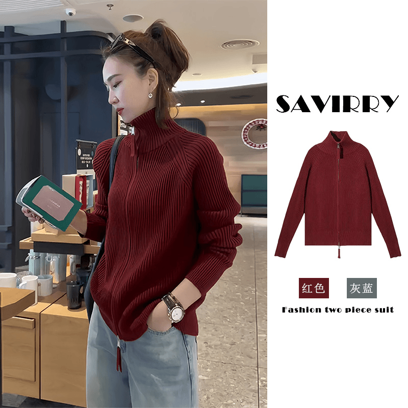 过年战袍车厘子红毛衣女秋冬内搭茶里茶气别致上衣针织打底衫喜庆