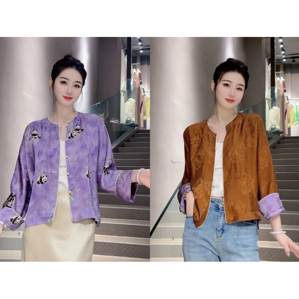 《熊猫抱竹》时尚夏季中国风新中式长袖复古气质短款休闲百搭1917