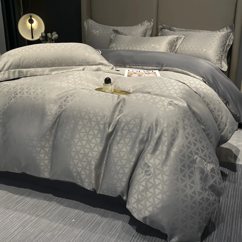 欧式冰丝四件套轻奢丝滑裸睡水洗冰丝被套贡缎床单春夏床品三件套