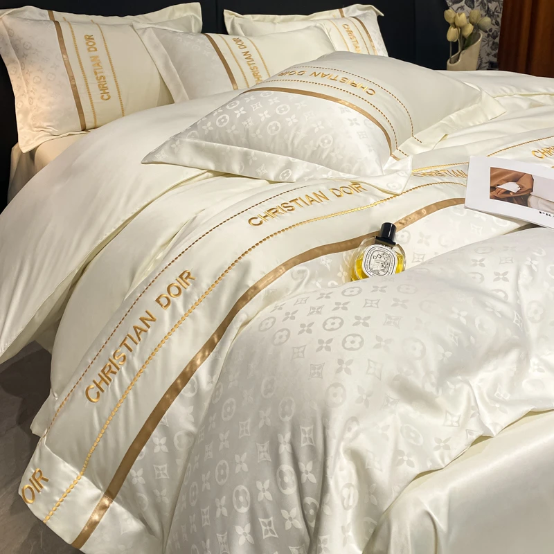 高级感欧式冰丝裸睡床上四件套轻奢水洗真丝床品夏季丝滑被套床单