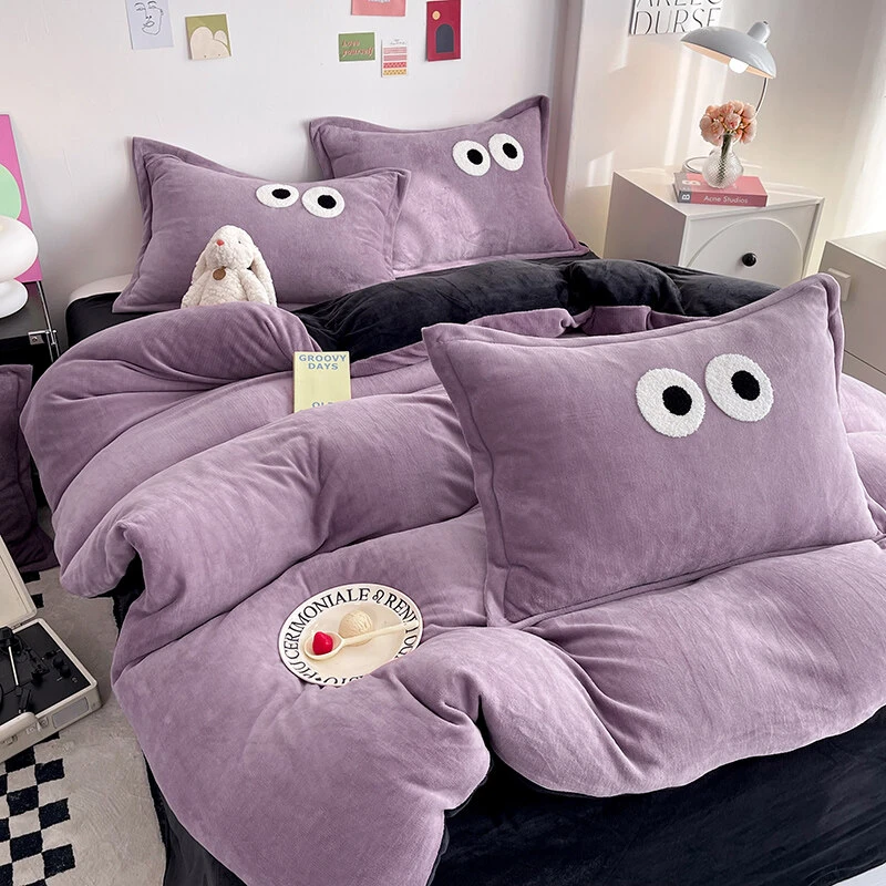 牛奶绒四件套冬季床上用品加厚珊瑚绒被套罩双面加绒法兰绒三件套