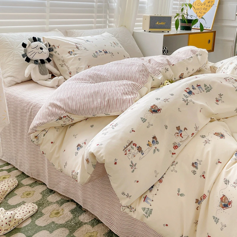 四件套纯棉全棉100床上用品ins风网红床单被套罩三件套床笠款套件