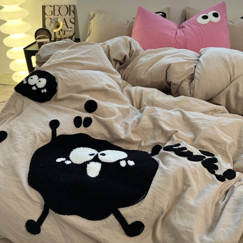 ins水洗棉床单四件套学生宿舍床上三件套单人被套非全棉纯棉床品