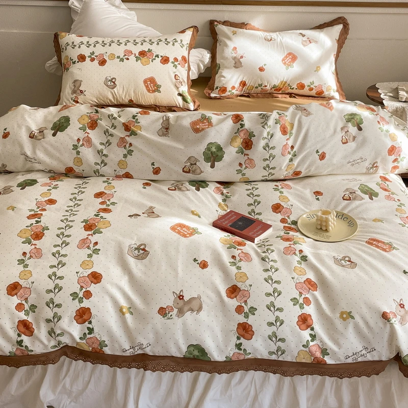 清新田园风纯棉床上四件套全棉100碎花床品被套床单三件套床笠款4