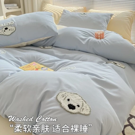 简约卡通水洗棉四件套床上用品非全棉纯棉床单宿舍被套床品三件套