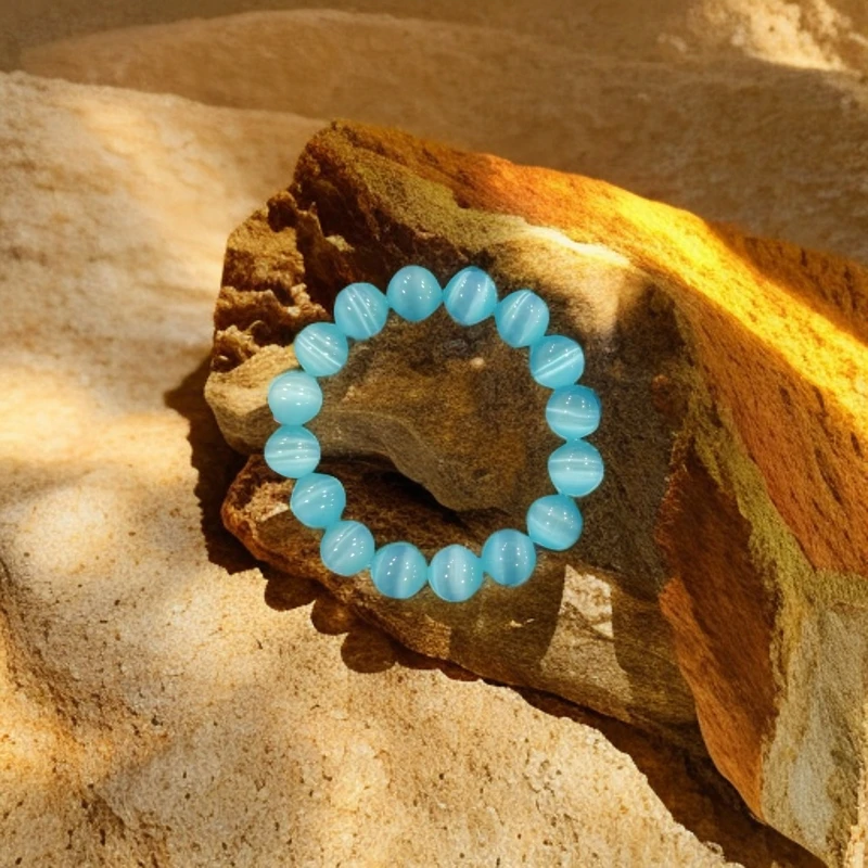 非金属石英石手链 A98 C 蓝色猫眼石1.2cm圆珠手串