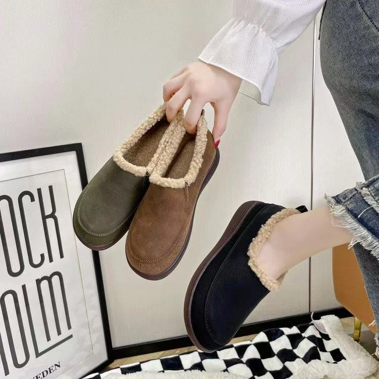 T7冬季厚底加绒保暖毛毛鞋软底舒适百搭豆豆鞋