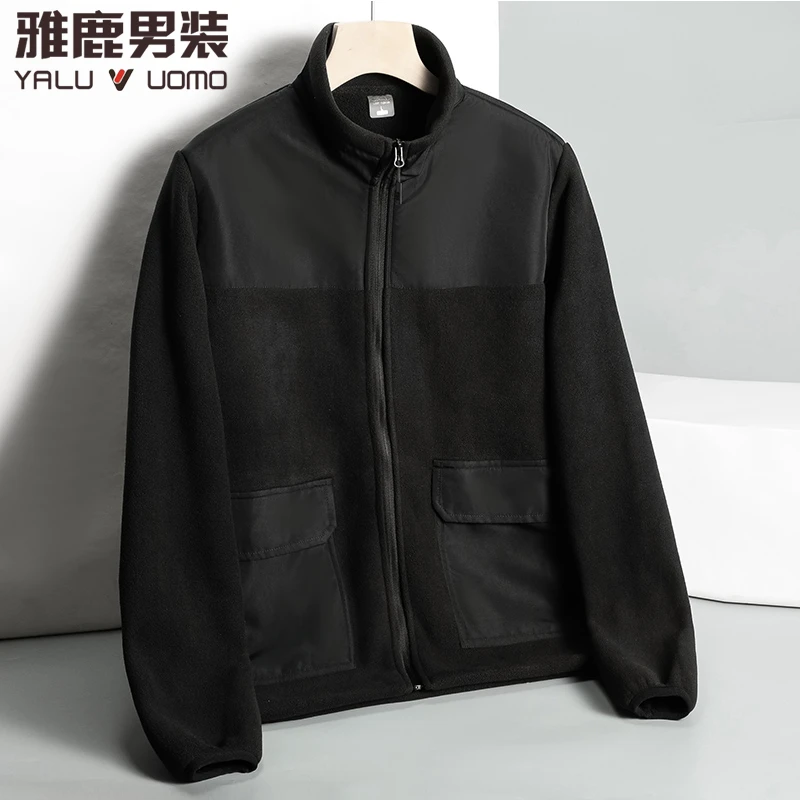 雅鹿男装秋冬抓绒衣夹克男士户外防风休闲运动加厚保暖摇粒绒外套