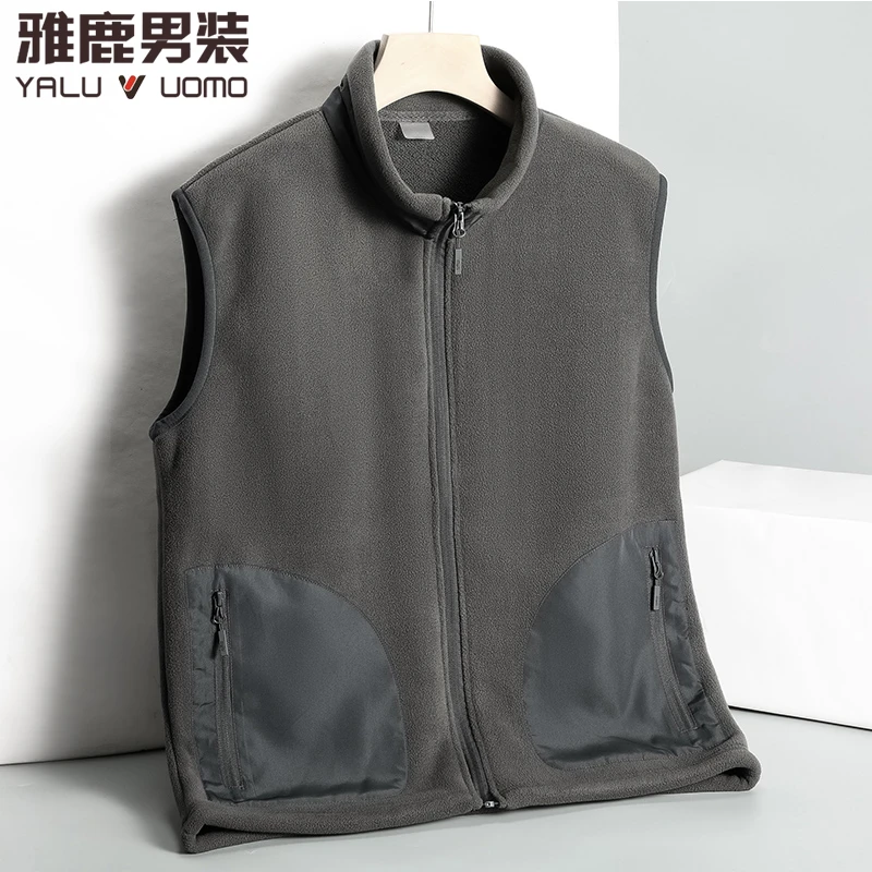 雅鹿男装秋季新款抓绒衣马甲男士户外休闲运动防风保暖摇粒绒外套