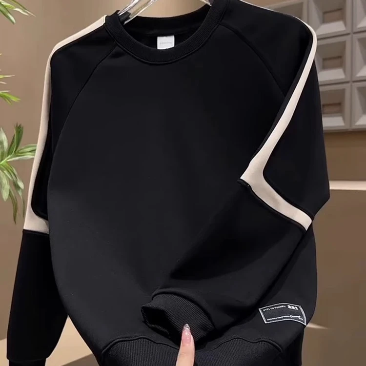 秋冬季美式复古卫衣男士加绒加厚圆领长袖潮流休闲宽松保暖上衣男