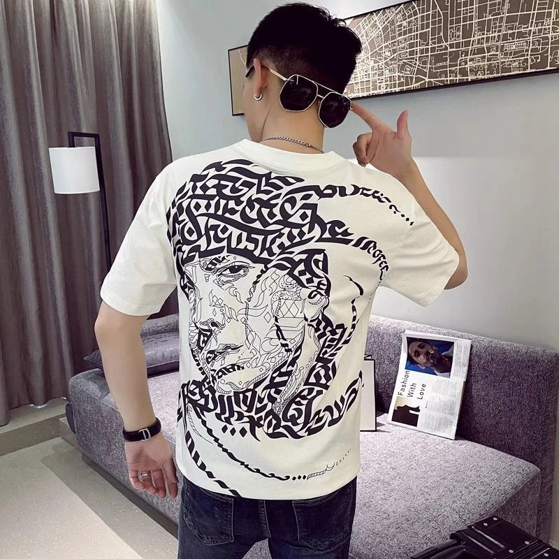 夏季T恤男短袖帅气个性设计感潮流男装衣服2024新款潮牌印花半袖
