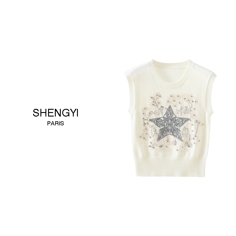 毛衣针织衫背心重工网红轻奢白色时尚设计师背心SY1256