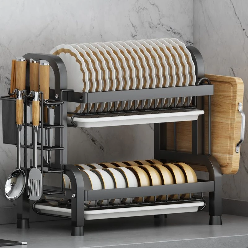 家用双层碗柜碗筷盒多功能放碗盘小型厨房置物架碗碟收纳架沥水架