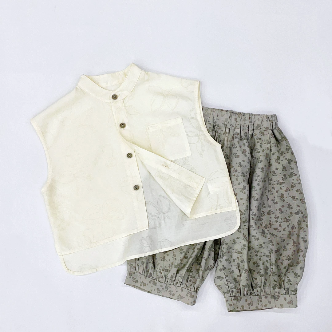 OAOH夏季中小童时髦中国风洋气穿搭无袖上衣清凉短裤套装TZ33969