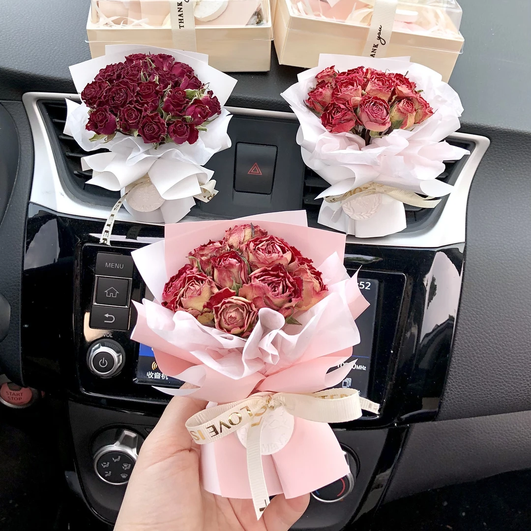 迷你车载玫瑰干花小花束车内出风口挂件香薰装饰伴手礼情人节礼物