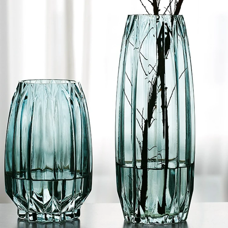 【包赔】简约竖棱玻璃花瓶大号透明富贵竹水养插花装饰摆件水培