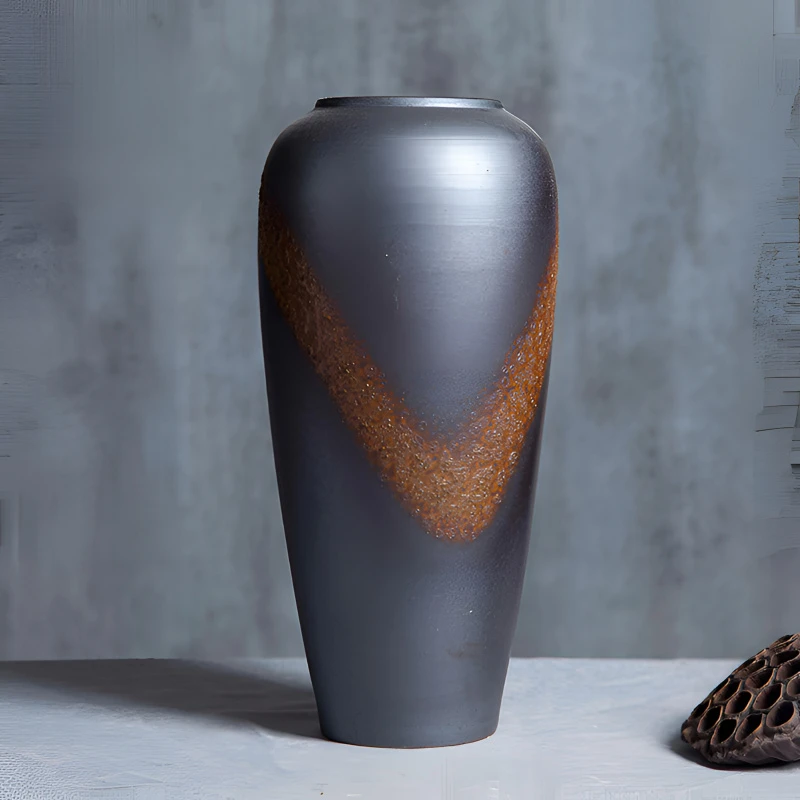 繁星景德镇新中式磨砂棕陶瓷花瓶干花鲜花富贵竹银柳客厅花瓶