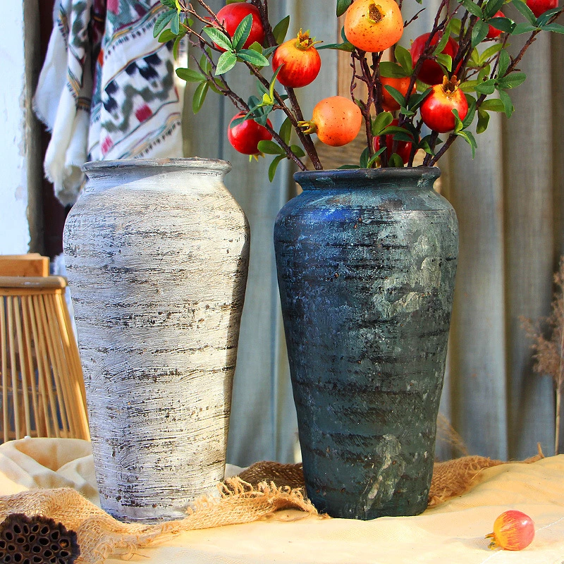 繁星新中式花瓶摆件ins风高颜值客厅干花复古土陶创意落地大口径