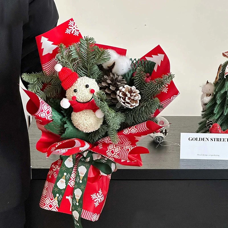 花颜悦新款圣诞节防水消光膜包装纸礼盒包装鲜花包装花店材料