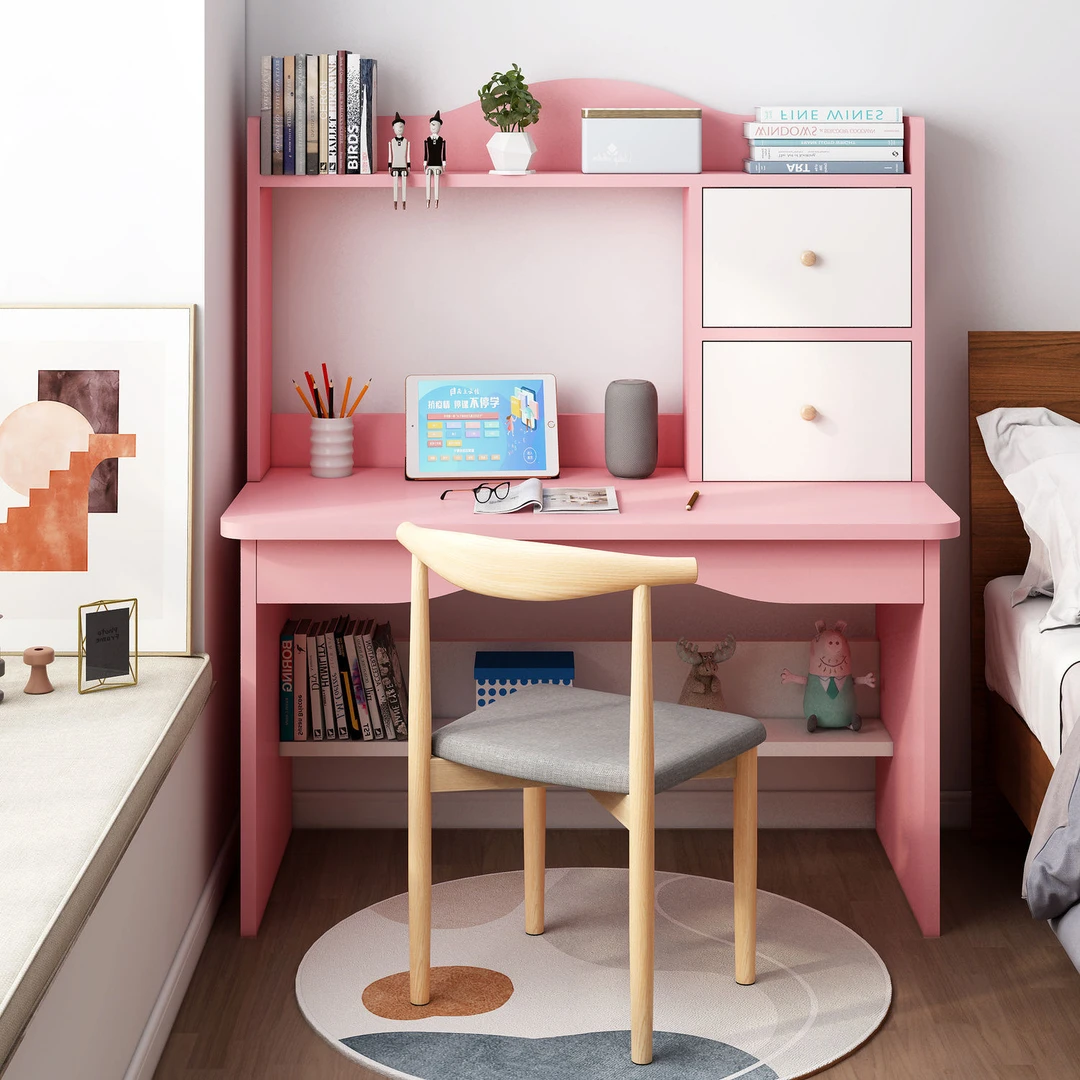 家用卧室学习桌儿童书桌书柜一体学生简约电脑桌椅组合写作业桌子